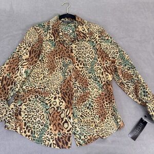 NOT FOR SALE- Kasper Women’s Top/Blouse Alpine Green Animal Print - Size 16 NWT